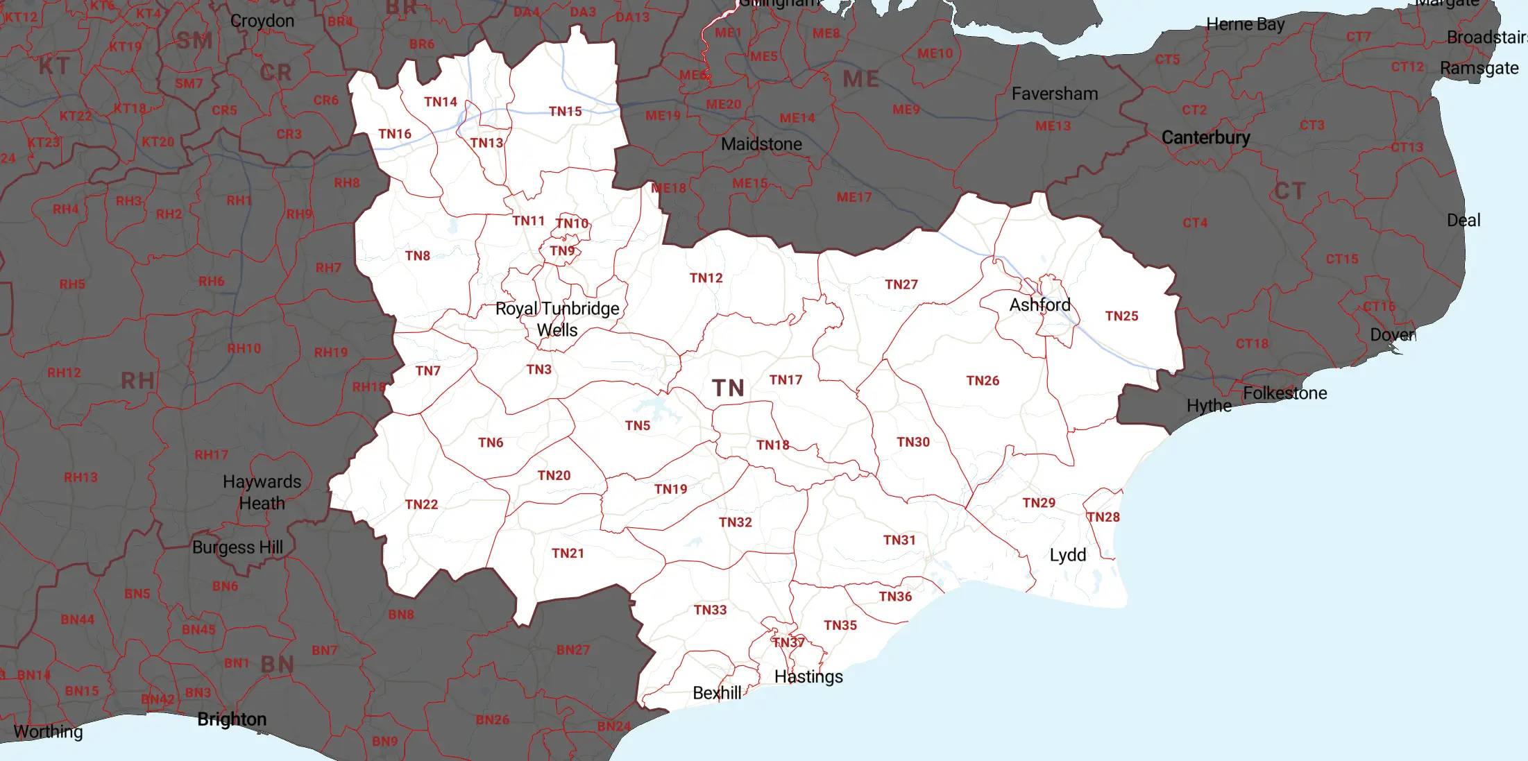 Tunbridge Wells Drains Service Areas Map